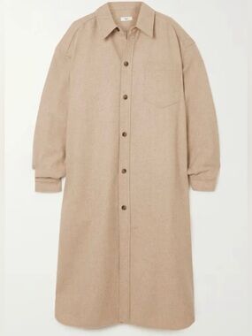 FRANKIE SHOP Tan Melange Wool-Blend Felt Midi Shirt Dress OS